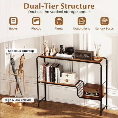 2-Tier Console Table with Storage Shelf and Metal Frame
