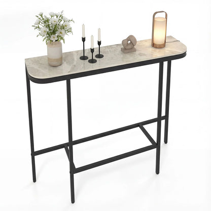 Entryway Table with Faux Marble Top and Metal Frame for Hallway