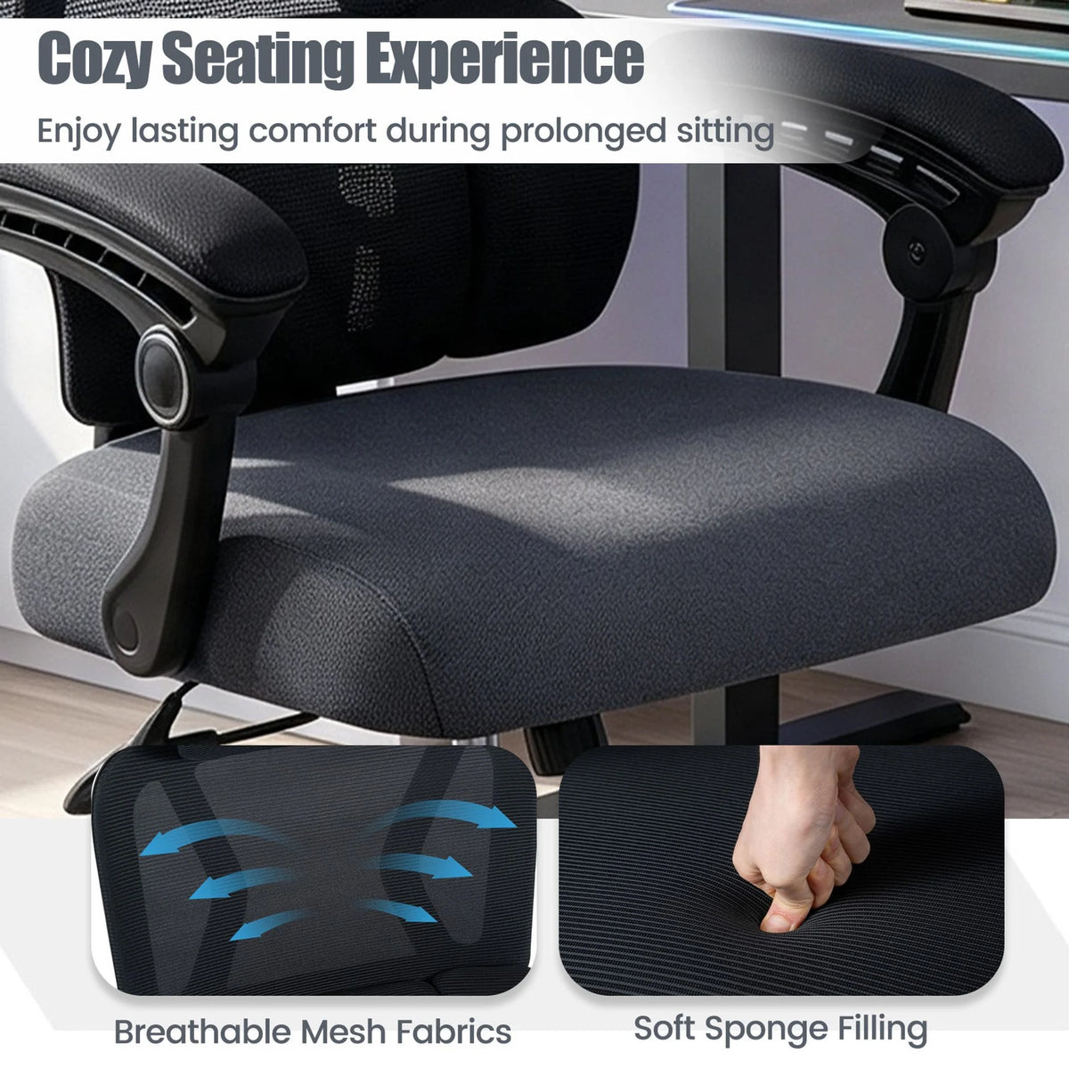 Ergonomic Office Computer Mesh Chair with High Back and Adaptive Lumbar Support