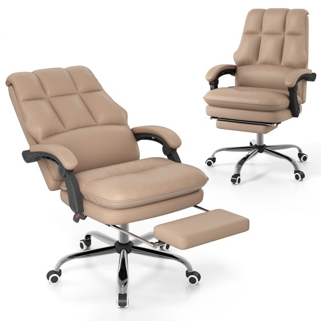 Ergonomic Office Chair PU Leather Adjustable Swivel with Reclining Backrest