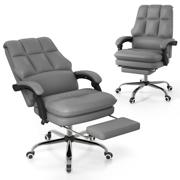 Ergonomic Office Chair PU Leather Adjustable Swivel with Reclining Backrest