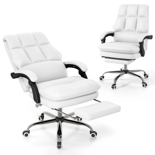 Ergonomic Office Chair PU Leather Adjustable Swivel with Reclining Backrest