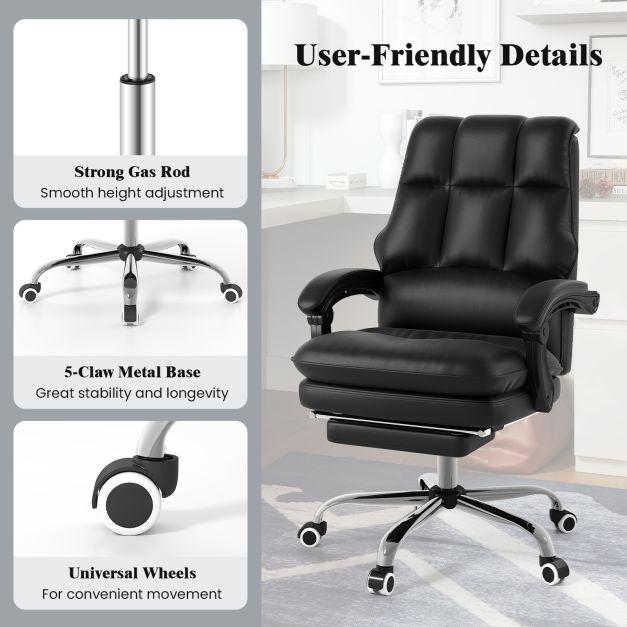 Ergonomic Office Chair PU Leather Adjustable Swivel with Reclining Backrest