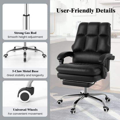 Ergonomic Office Chair PU Leather Adjustable Swivel with Reclining Backrest