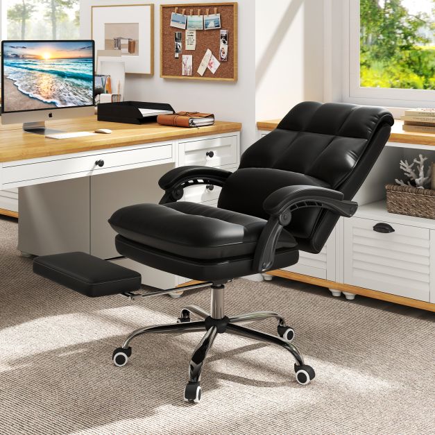 Ergonomic Office Chair PU Leather Adjustable Swivel with Reclining Backrest