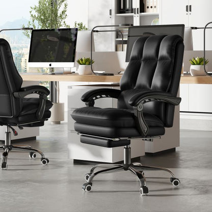Ergonomic Office Chair PU Leather Adjustable Swivel with Reclining Backrest