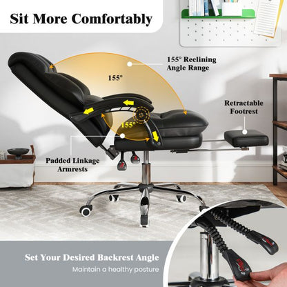 Ergonomic Office Chair PU Leather Adjustable Swivel with Reclining Backrest