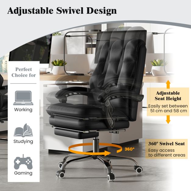 Ergonomic Office Chair PU Leather Adjustable Swivel with Reclining Backrest