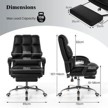 Ergonomic Office Chair PU Leather Adjustable Swivel with Reclining Backrest