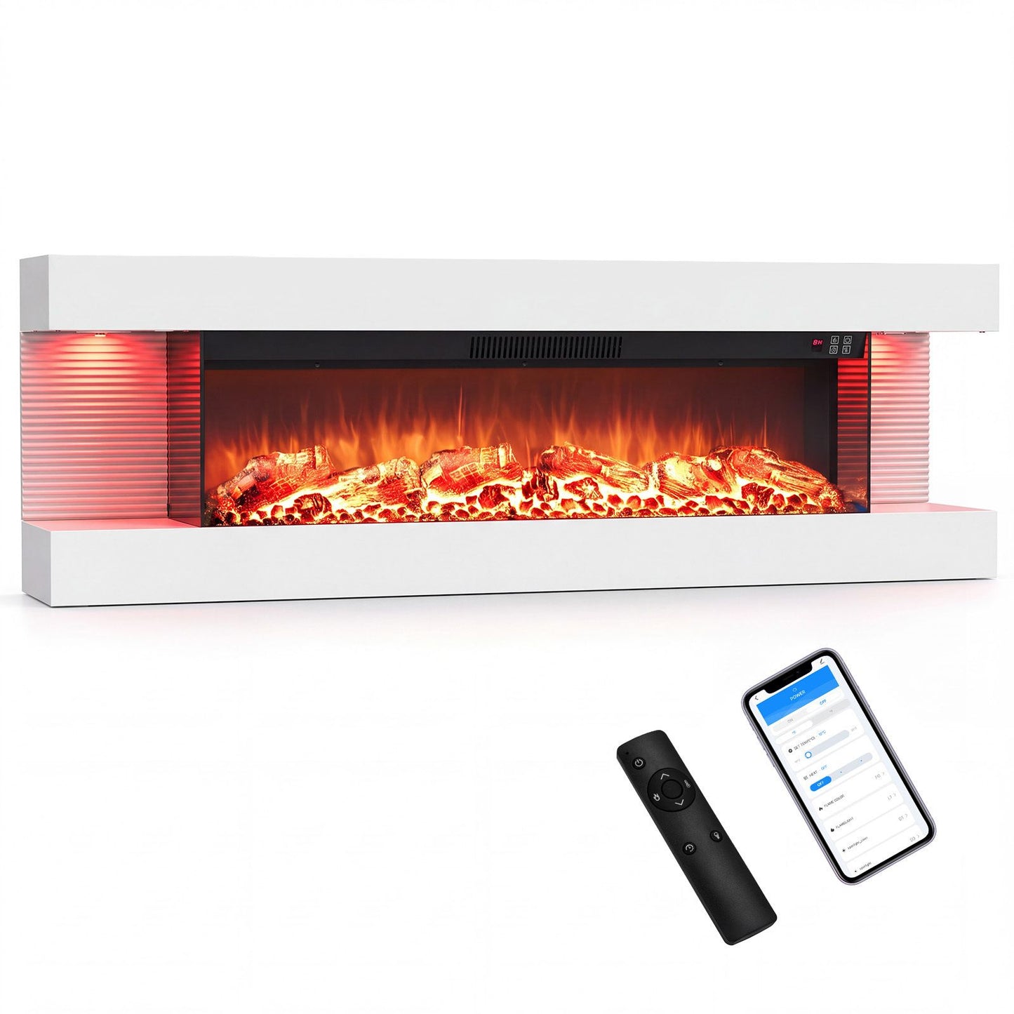 50” 3-Sided Electric Fireplace with Mantel & WiFi Smart Control
