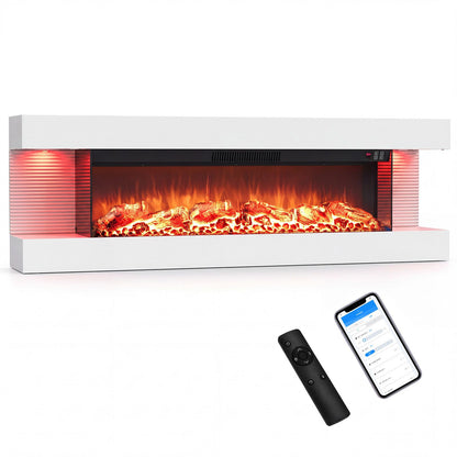 50” 3-Sided Electric Fireplace with Mantel & WiFi Smart Control