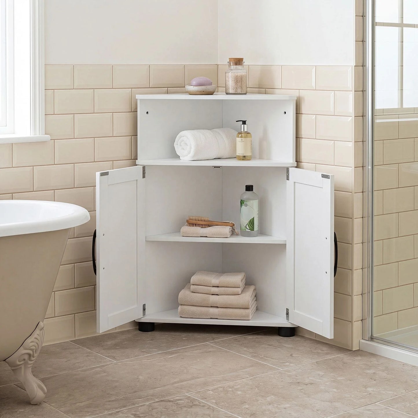 Farmhouse Bathroom Corner Storage Cabinet