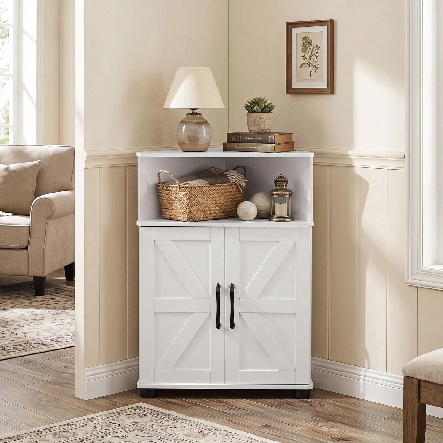 Farmhouse Bathroom Corner Storage Cabinet