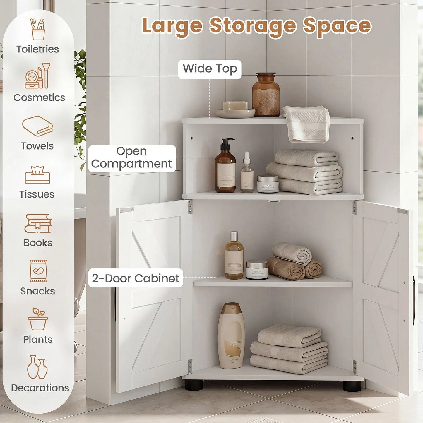 Farmhouse Bathroom Corner Storage Cabinet