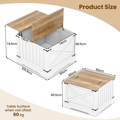 Farmhouse Lift Top Coffee Table 80CM Square Center Table with Hidden Storage Compartment