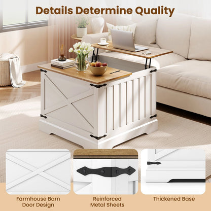 Farmhouse Lift Top Coffee Table 80CM Square Center Table with Hidden Storage Compartment