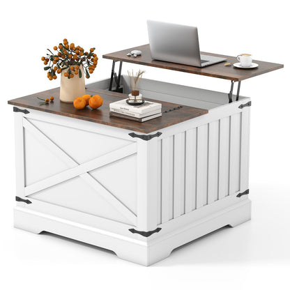 Farmhouse Lift Top Coffee Table 80CM Square Center Table with Hidden Storage Compartment