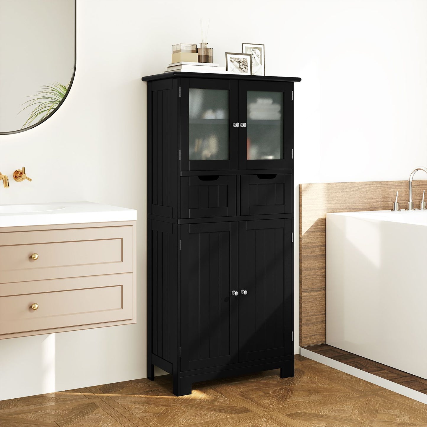 Floor Storage Cabinet with 2 Glass Doors