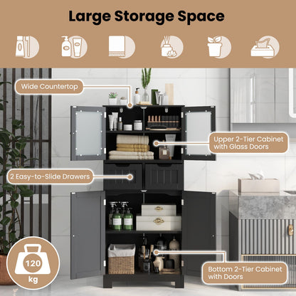 Floor Storage Cabinet with 2 Glass Doors