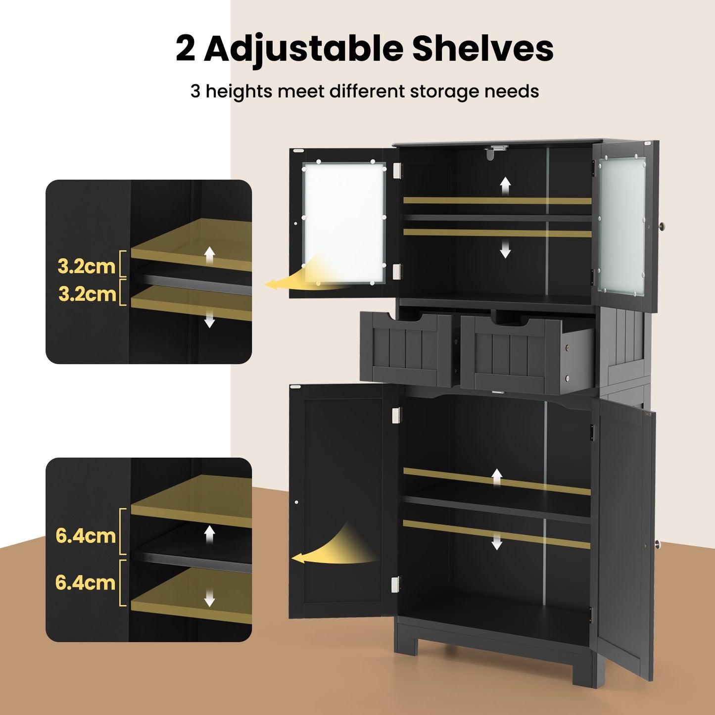 Floor Storage Cabinet with 2 Glass Doors