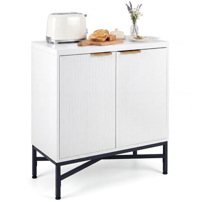 Fluted Sideboard Buffet Cabinet with 2 Doors and Adjustable Shelf