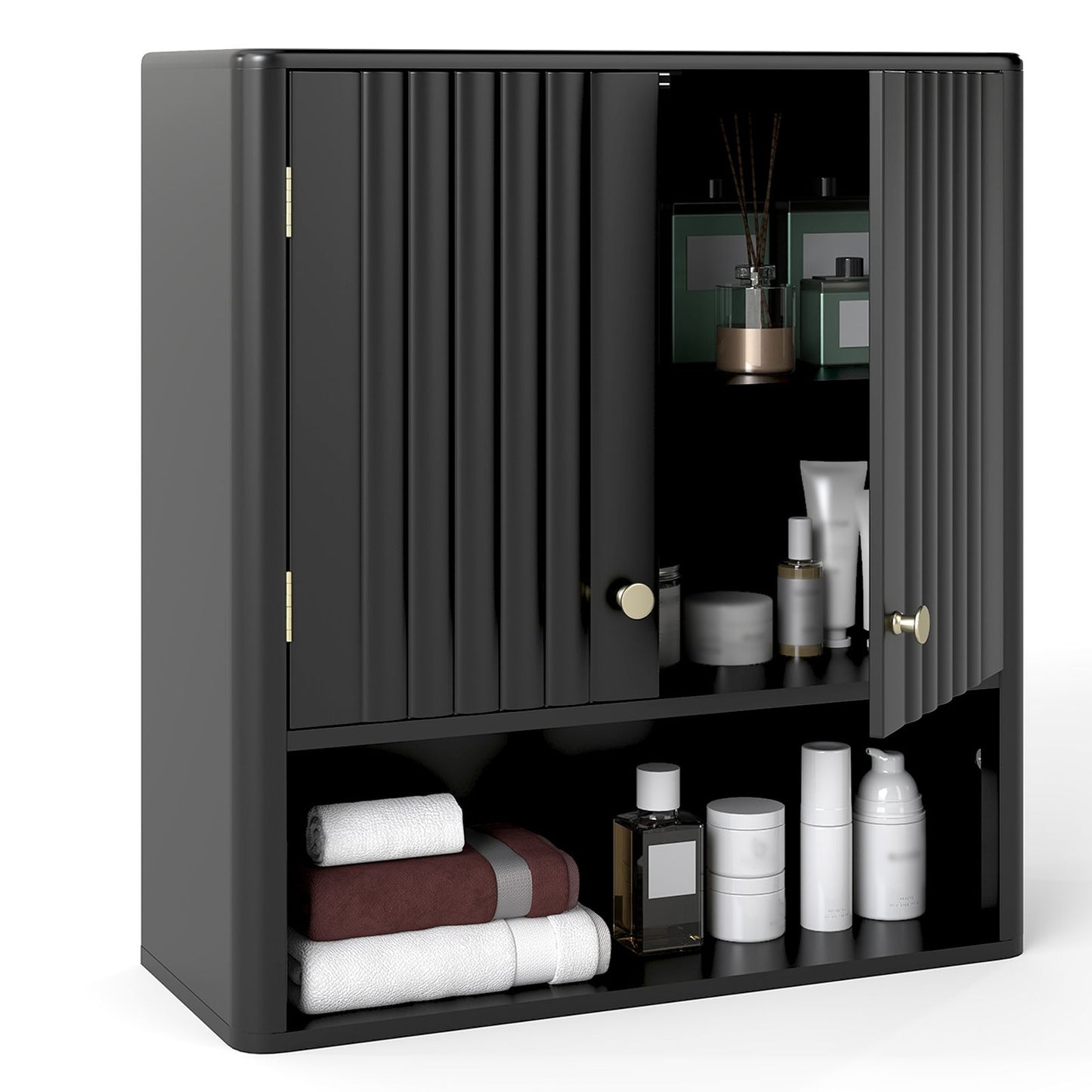 Fluted Bathroom Wall Cabinet Modern Double Door Medicine Cabinet