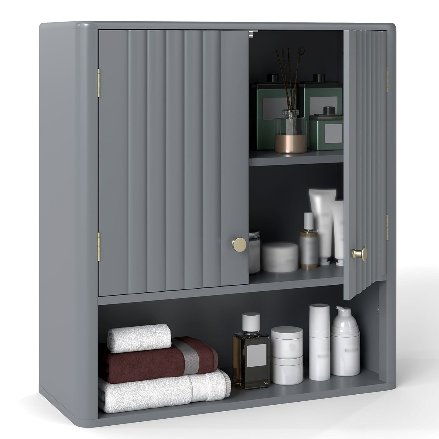 Fluted Bathroom Wall Cabinet Modern Double Door Medicine Cabinet