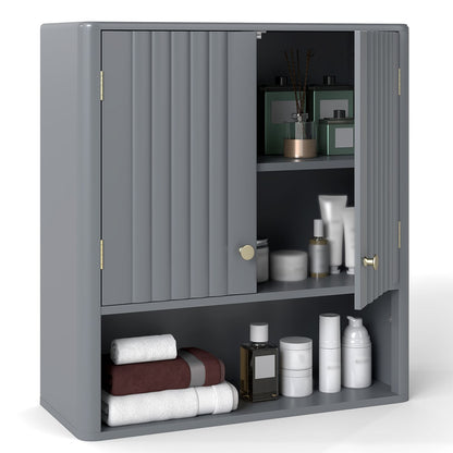 Fluted Bathroom Wall Cabinet Modern Double Door Medicine Cabinet