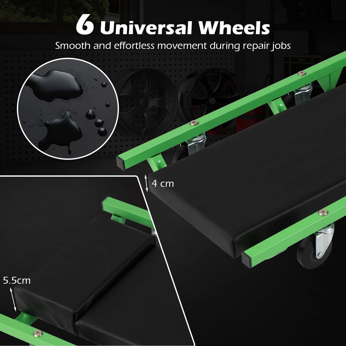 Foldable Automotive Creeper with 360° Swivel Wheels & Thick Cushion for Garage