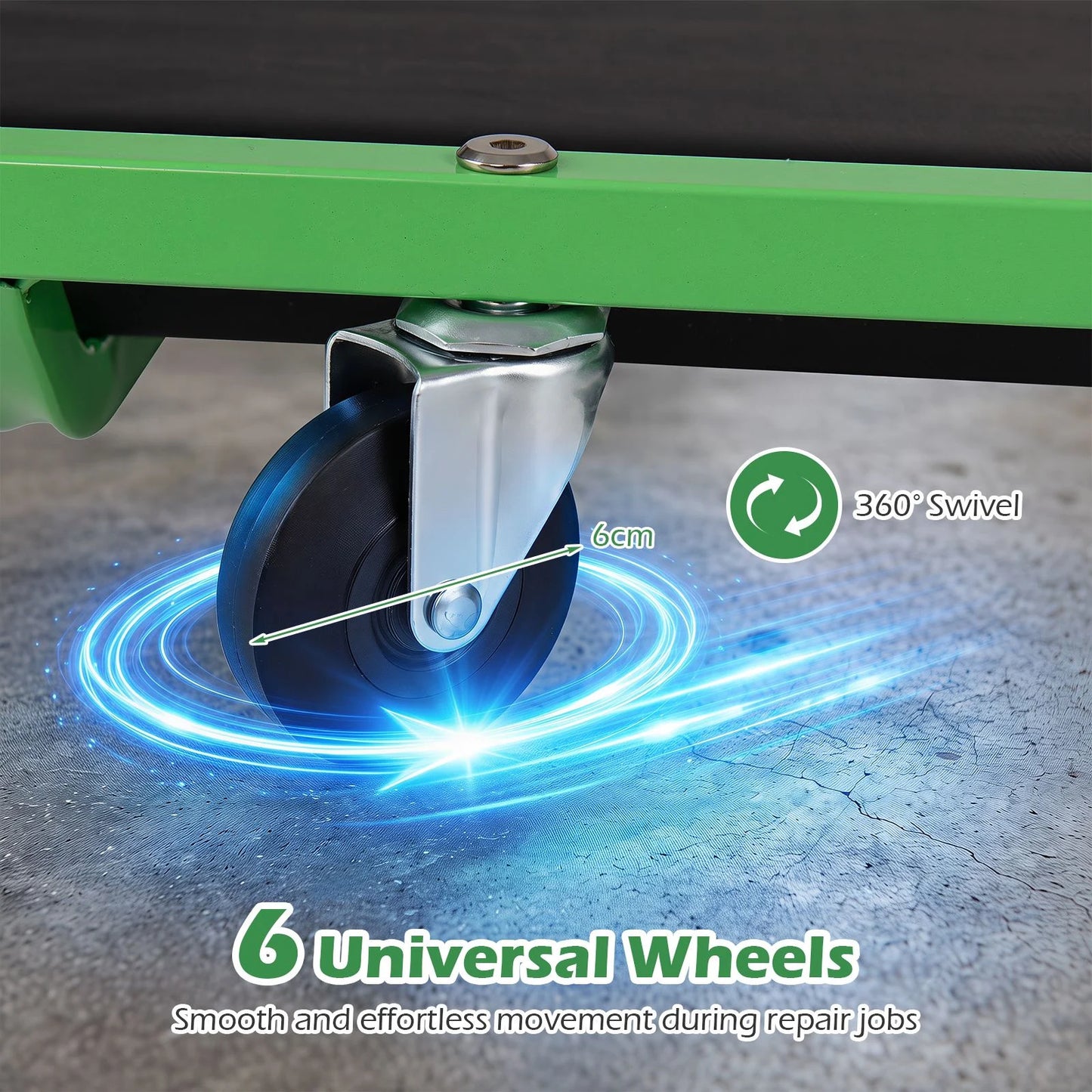 Foldable Automotive Creeper with 360° Swivel Wheels & Thick Cushion for Garage