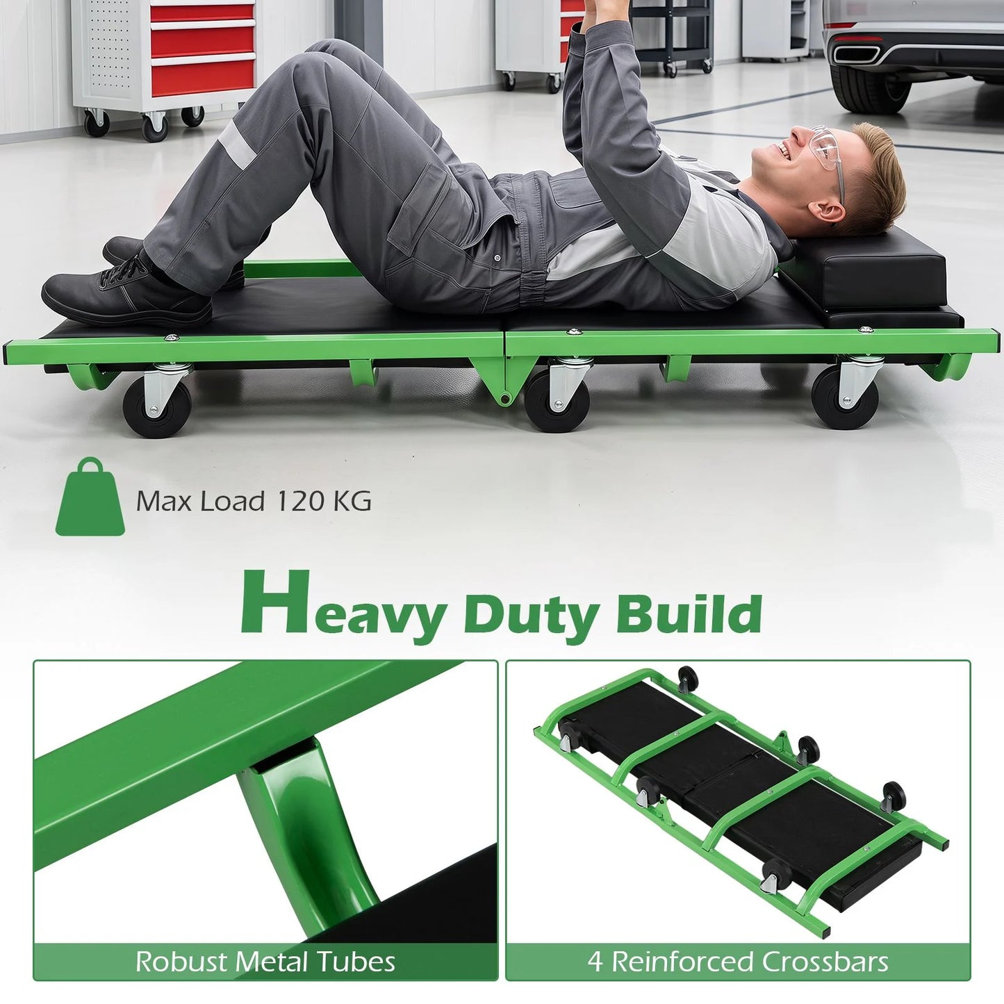 Foldable Automotive Creeper with 360° Swivel Wheels & Thick Cushion for Garage