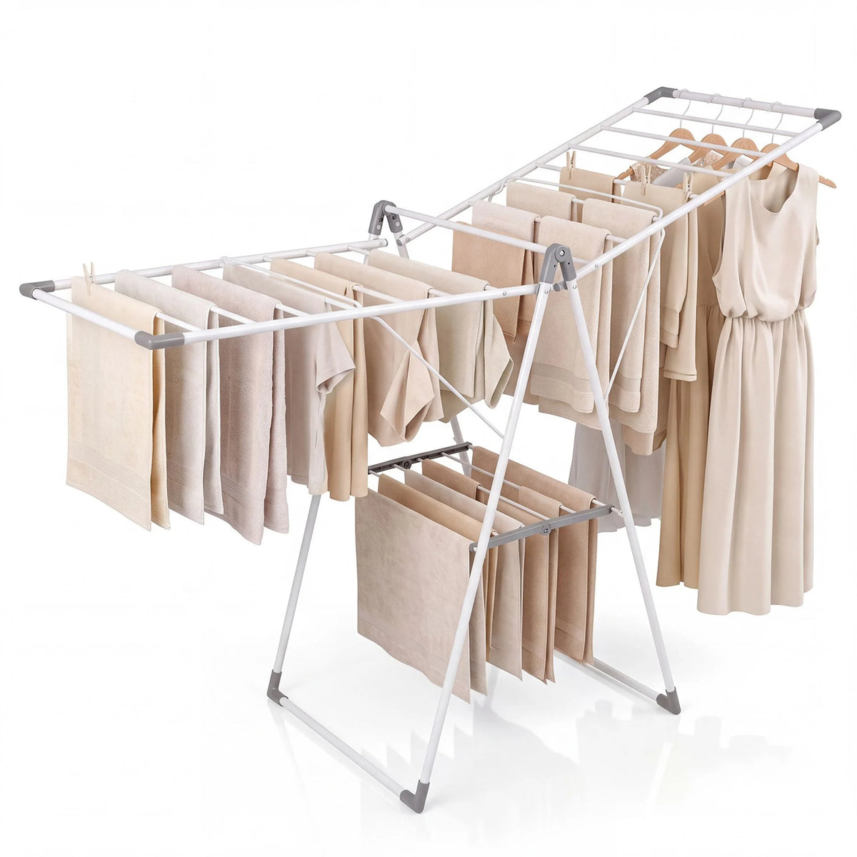 Foldable Clothes Drying Rack with 3-Level Adjustable Wings Space-Saving Collapsible Laundry Rack