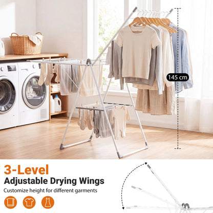 Foldable Clothes Drying Rack with 3-Level Adjustable Wings Space-Saving Collapsible Laundry Rack