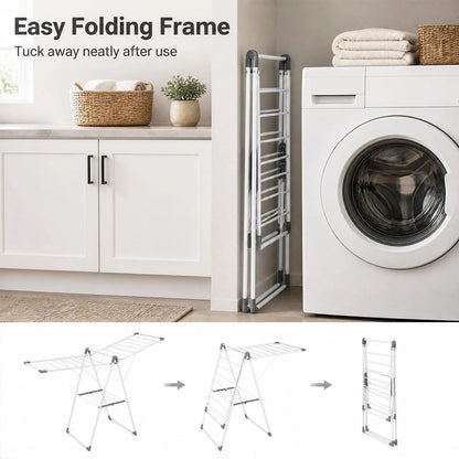 Foldable Clothes Drying Rack with 3-Level Adjustable Wings Space-Saving Collapsible Laundry Rack