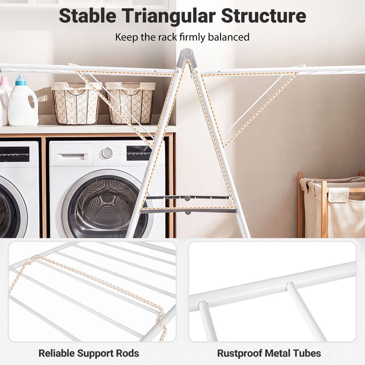 Foldable Clothes Drying Rack with 3-Level Adjustable Wings Space-Saving Collapsible Laundry Rack