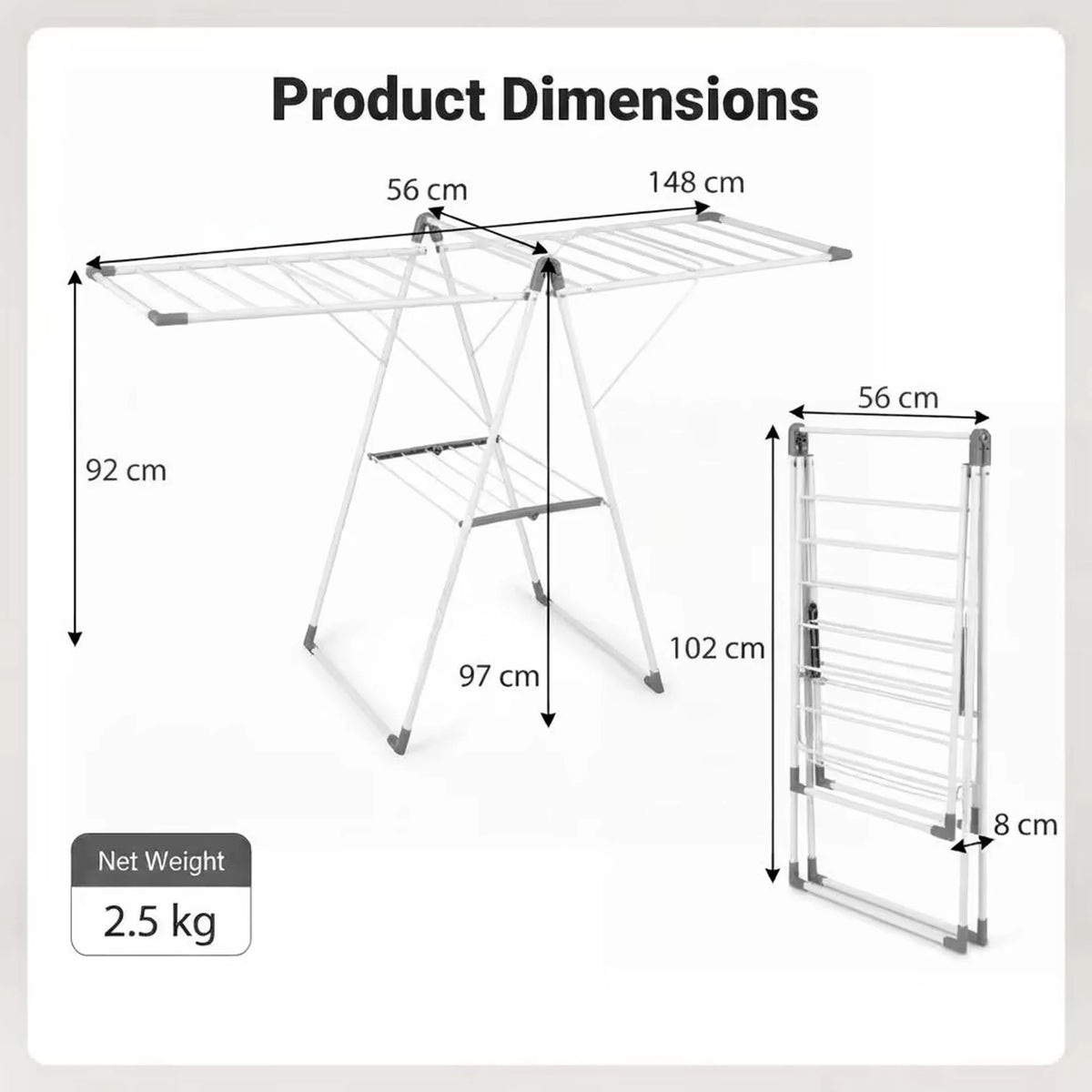 Foldable Clothes Drying Rack with 3-Level Adjustable Wings Space-Saving Collapsible Laundry Rack