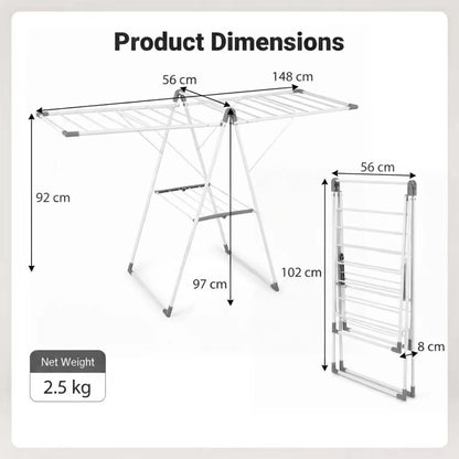 Foldable Clothes Drying Rack with 3-Level Adjustable Wings Space-Saving Collapsible Laundry Rack