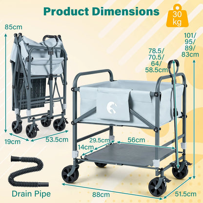 Foldable Dog Bath Cart with Adjustable Height and 4 Wheels for Pets