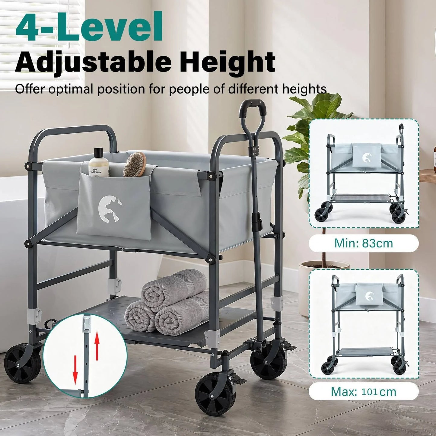 Foldable Dog Bath Cart with Adjustable Height and 4 Wheels for Pets
