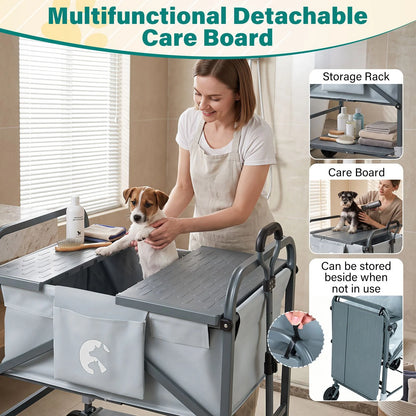 Foldable Dog Bath Cart with Adjustable Height and 4 Wheels for Pets