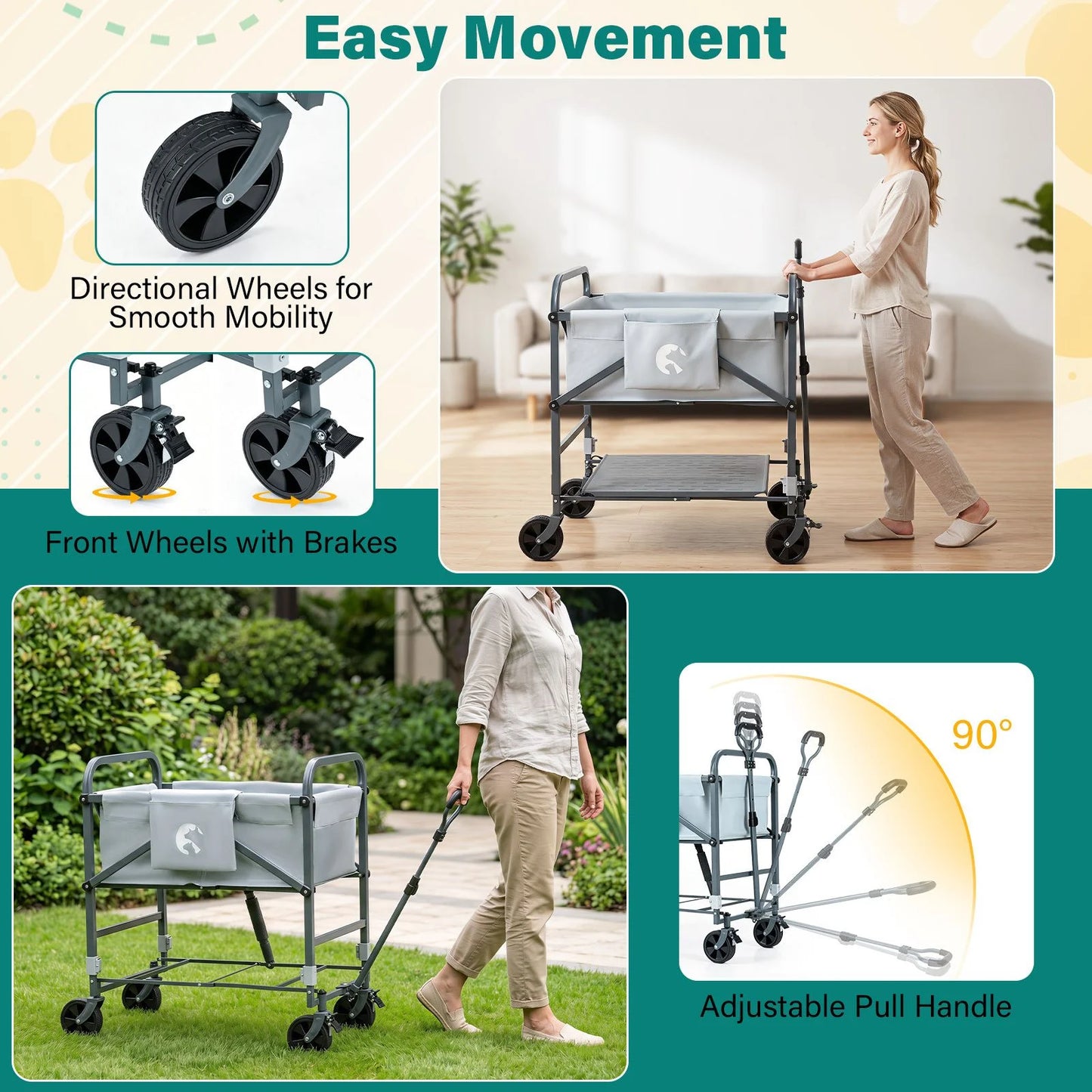 Foldable Dog Bath Cart with Adjustable Height and 4 Wheels for Pets