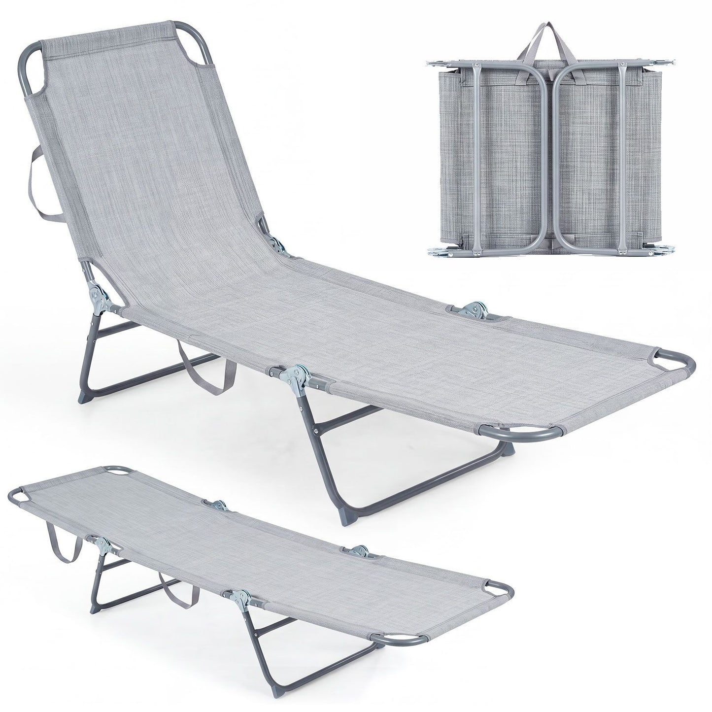Foldable Sun Lounger Recliner with 4-Position Adjustable Backrest and Footrest