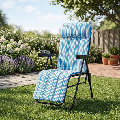 Foldable Sun Lounger Recliner with Adjustable Backrest Headrest and Armrests