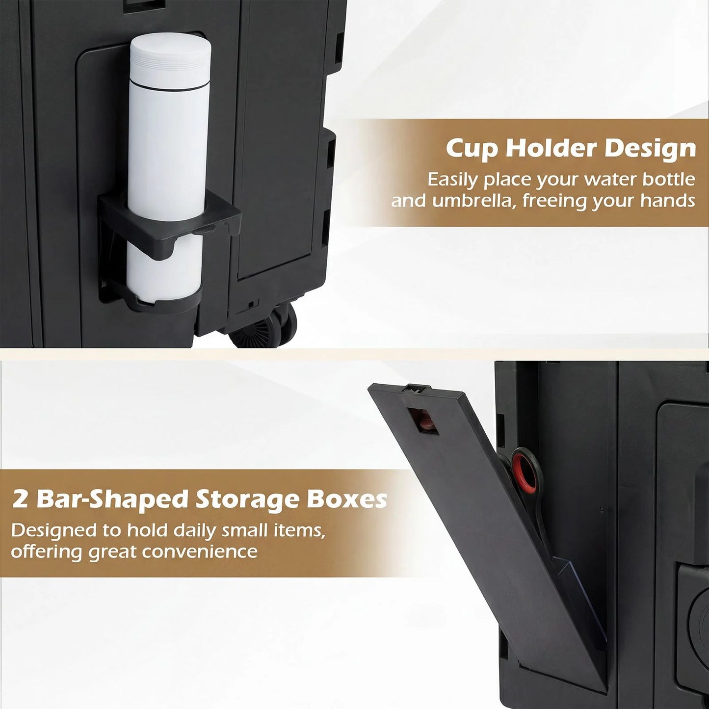 Foldable Utility Cart on 4 Rotate Wheels with Cup Holder