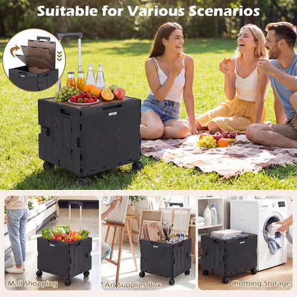 Foldable Utility Cart on 4 Rotate Wheels with Cup Holder