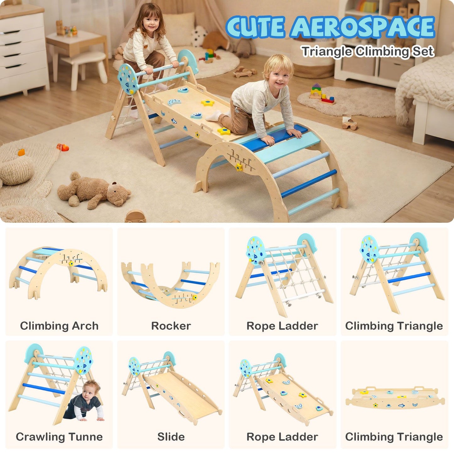 Foldable Climbing Toys with Arch and Climber for Toddlers