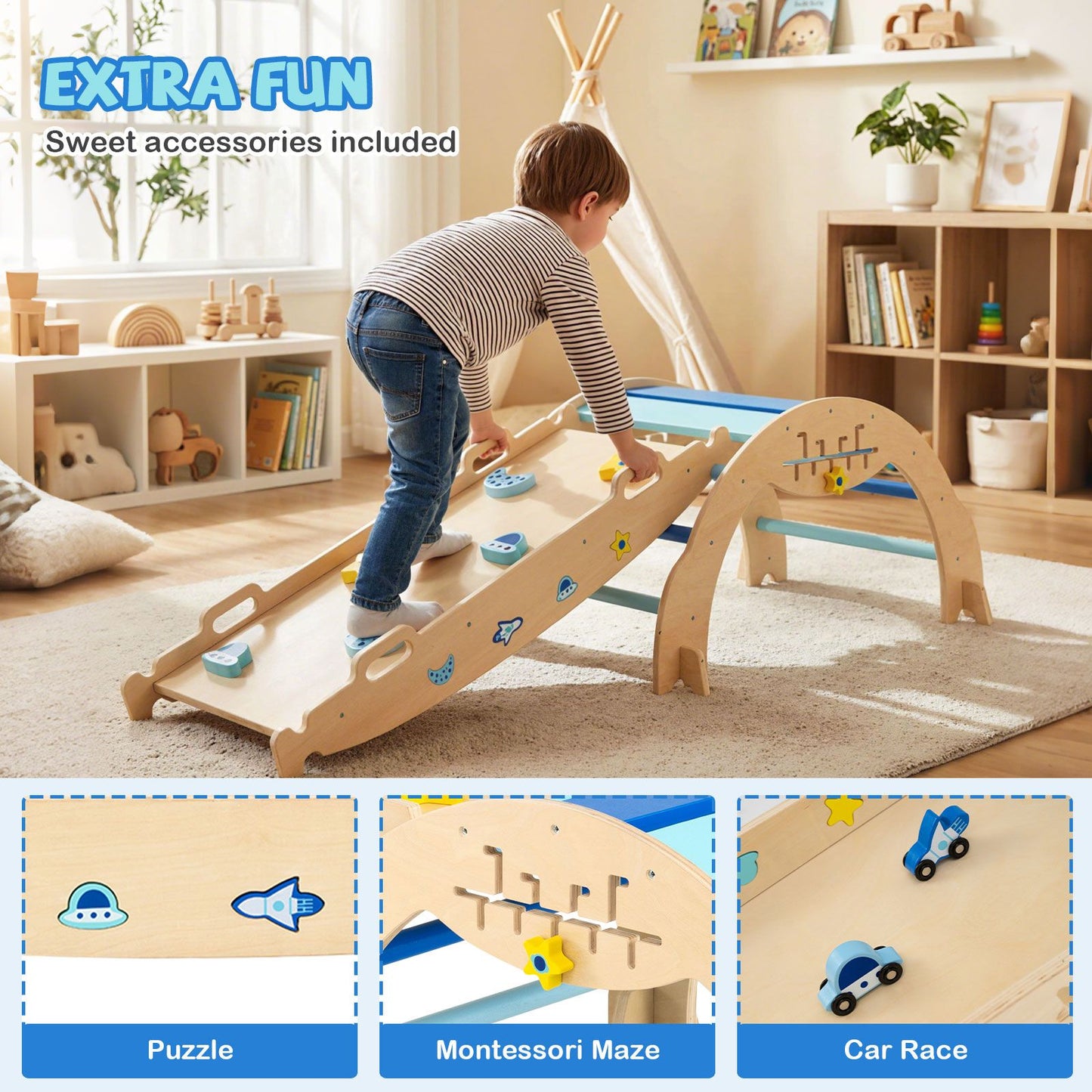 Foldable Climbing Toys with Arch and Climber for Toddlers