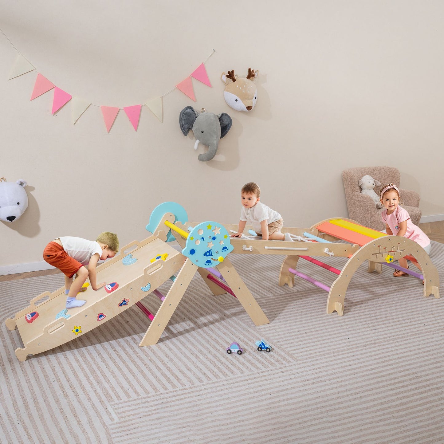 Wooden Montessori Climbing Set with Climbing Rope and Ladder