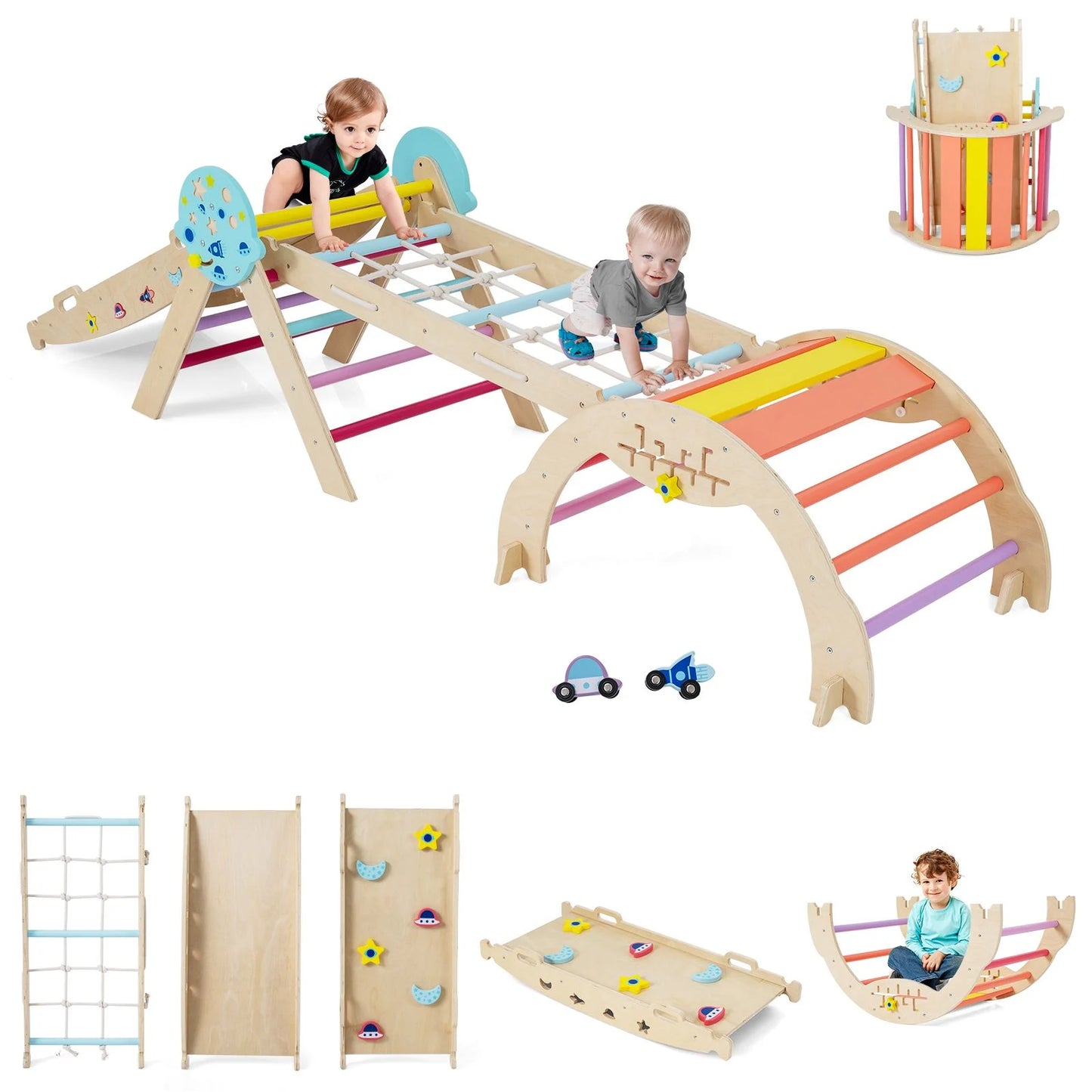 Wooden Montessori Climbing Set with Climbing Rope and Ladder