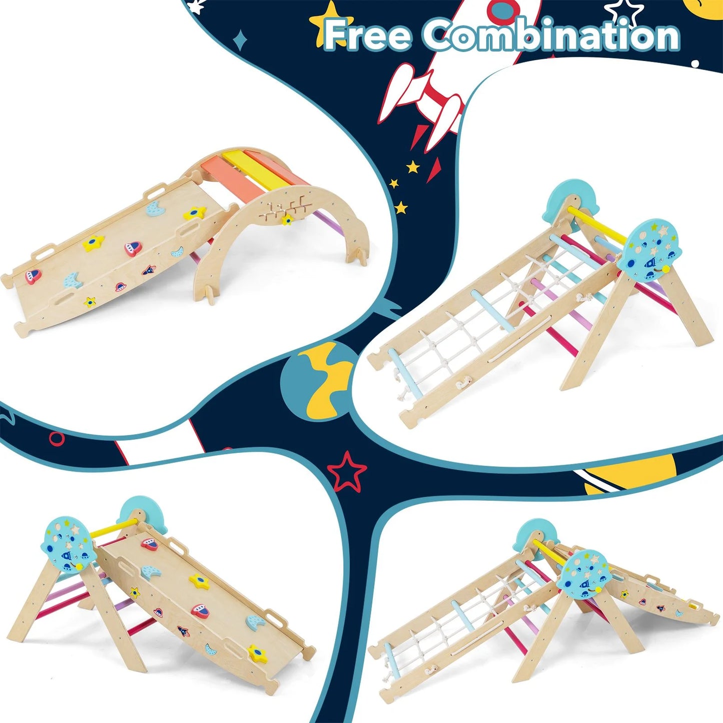 Wooden Montessori Climbing Set with Climbing Rope and Ladder